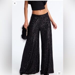 Fashion Nova Glittering Black Wide-Leg Pants